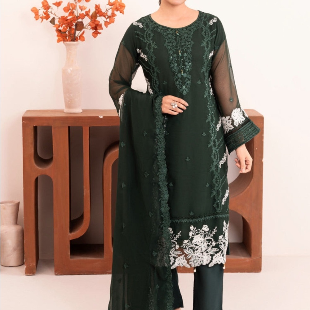 Elegant Dark Green Embroidered Dress